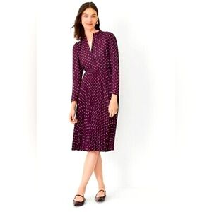 NWOT Burgundy Plum Ann Taylor Geo-Dot Long Sleeve Shirt Dress - Sz 8